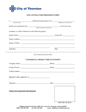  SUB CONTRACTOR PERMISSION FORM I City of Thornton Cityofthornton 2015-2024