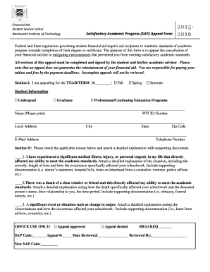 SAP Appeal Form Wentworth Institute of Technology Wit