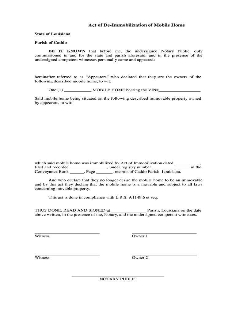 Louisiana Act Of Deimmoblization Fill Out and Sign