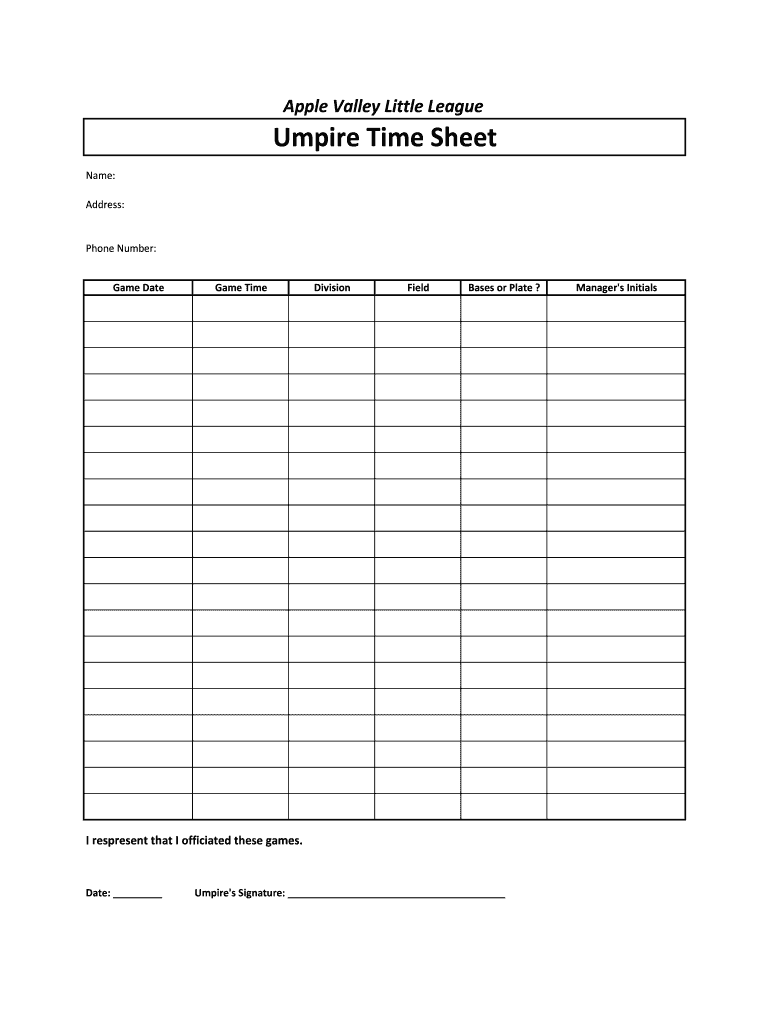 Umpire Time Sheet  Form