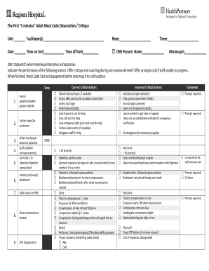 The First 5 Minutes Adult Mock Code Observation  Form