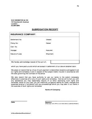 Subrogation Receipt  Form