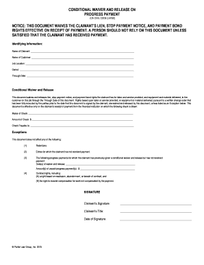 Conditional Waiver and Release on Progress Payment  Form
