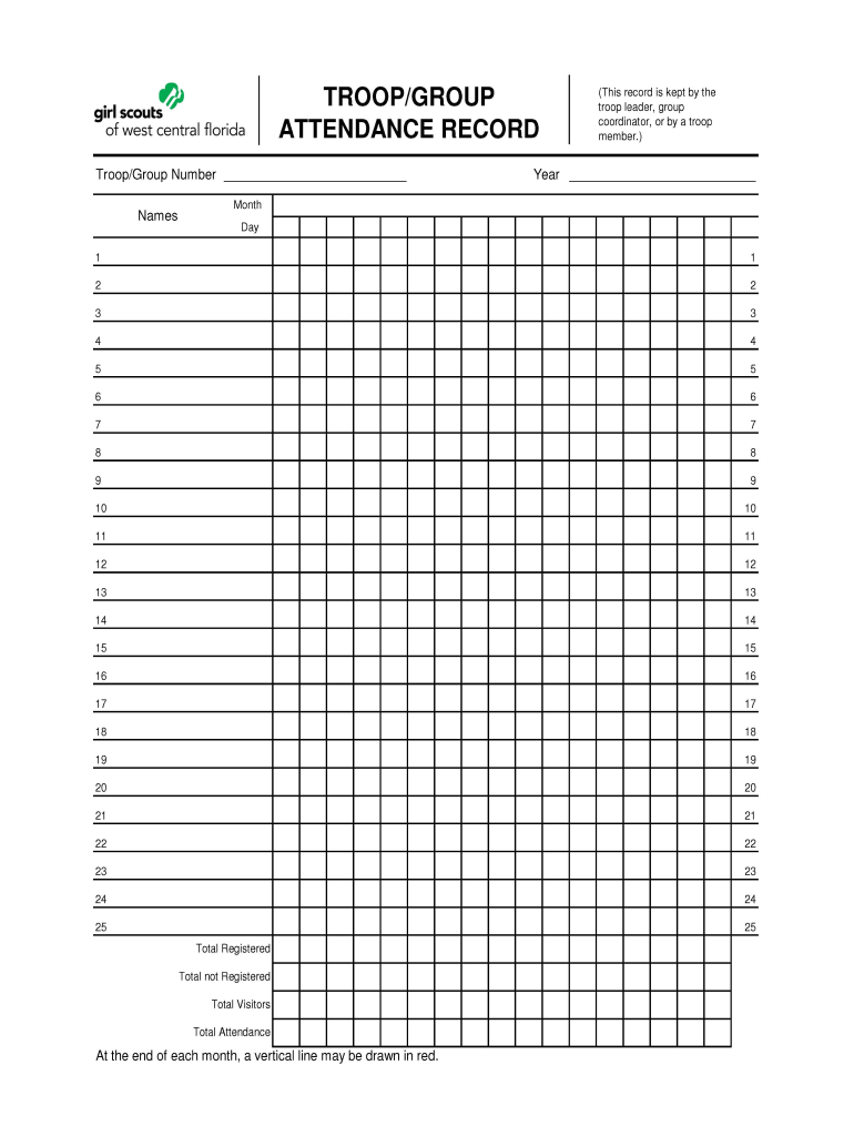 Attendance Form for TroopGroup Meetings  Girl Scouts of West    Future Girlscouts