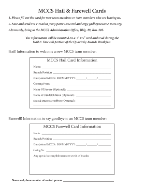 Hail &amp; Farewell Card  Form