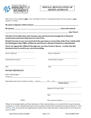 SPOUSAL RENUNCIATION of RIGHTS AFFIDAVIT OMWBE Omwbe Wa  Form