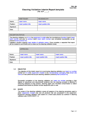 Cleaning Validation Report Template  Form
