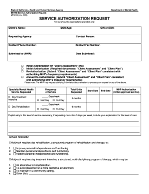 Ca Sb 785 Service Authorization Request Foem Fill Form
