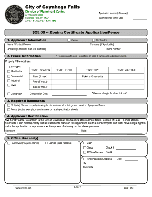 Fence Zoning Permit Application Cuyahoga Falls  Form