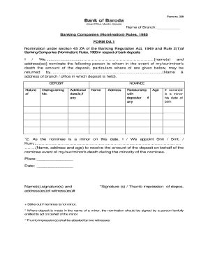 Bank of Baroda Form Da1