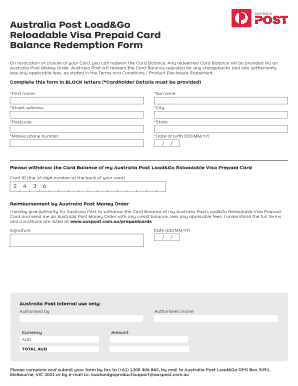 Australia Post Gift Card Balance  Form