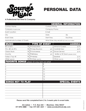 Printable PDF Sounds of Music DJs  Form