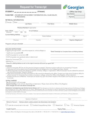 Georgian College Transcript Request  Form