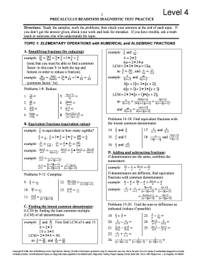 Precalculus Readiness Test PDF  Form