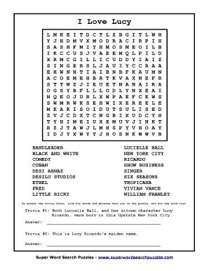 I Love Lucy Word Search  Form