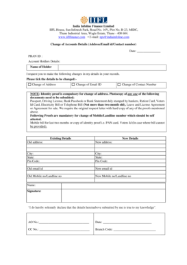 Change of Accounts Details Form India Infoline Finance Limited