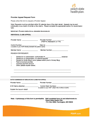 Peach State Appeal Form