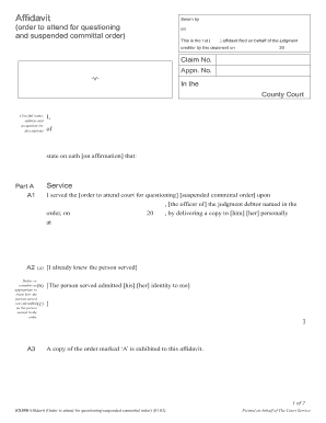 Ex550 Affidavit of Service of Order to Attend Court for Questioning  Form