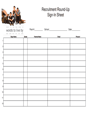 Recruitment Round Up Sign in Sheet  Form