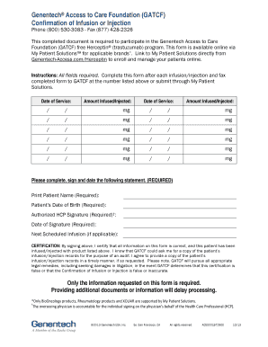 Genentech Confirmation of Infusion or Injection Form Needy Meds