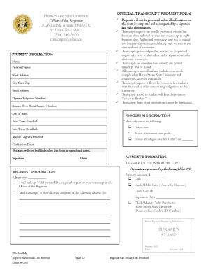 Harris Stowe State University Transcript Request  Form