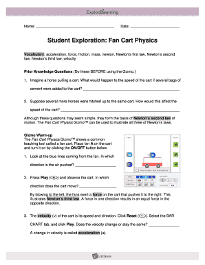 Fan Cart Physics Gizmo Answer Key Activity B  Form