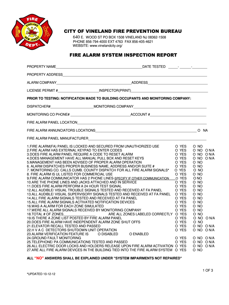 CITY of VINELAND FIRE PREVENTION BUREAU  Form