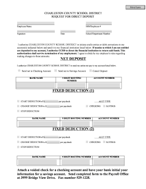 Direct Deposit Form Charleston County School District