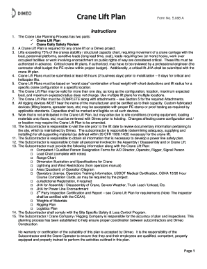 Dimeo Crane Lift Plan  Form