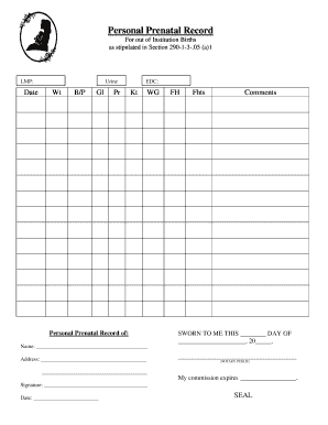 Prenatal Record Template  Form