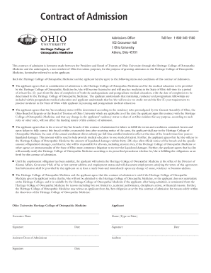 Contract of Admission Ohio University College of Osteopathic Oucom Ohiou  Form