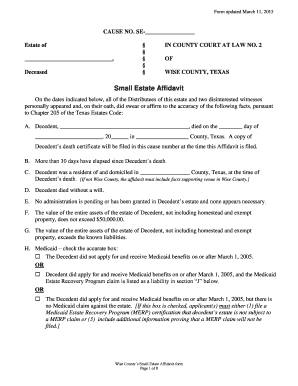 Small Estate Affidavit Wise County Co Wise Tx  Form