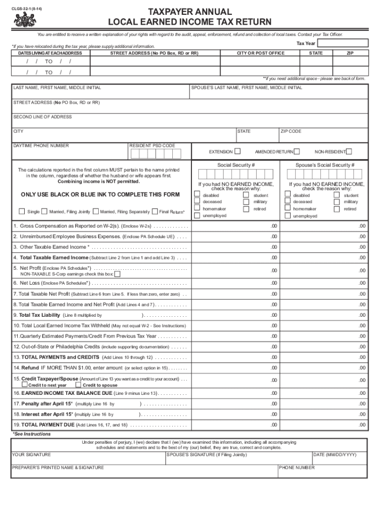 Taxpayer Annual Local Earned Income Tax Return  Form