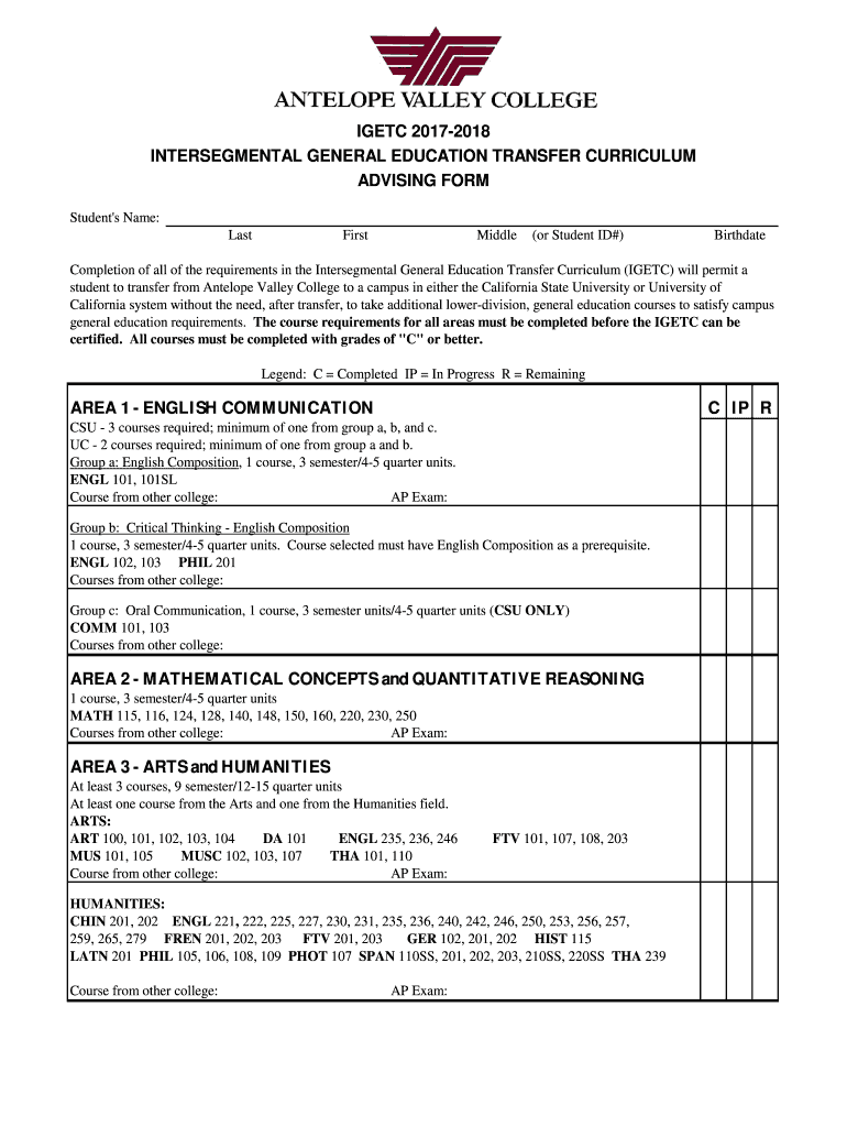  IGETC 05 06 Antelope Valley College 2017