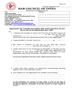 Inter Bar Transfer  Form