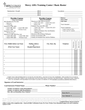 Mercy AHA Training Center Roster Mchs  Form