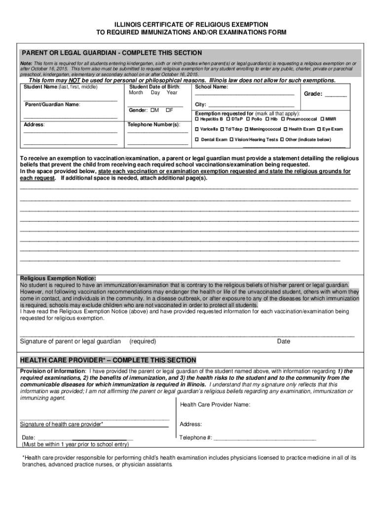 Sample Religious Exemption Letter Illinois  Form