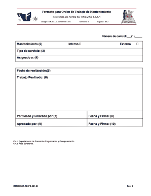 Formato De Orden De Trabajo Para Mantenimiento PDF