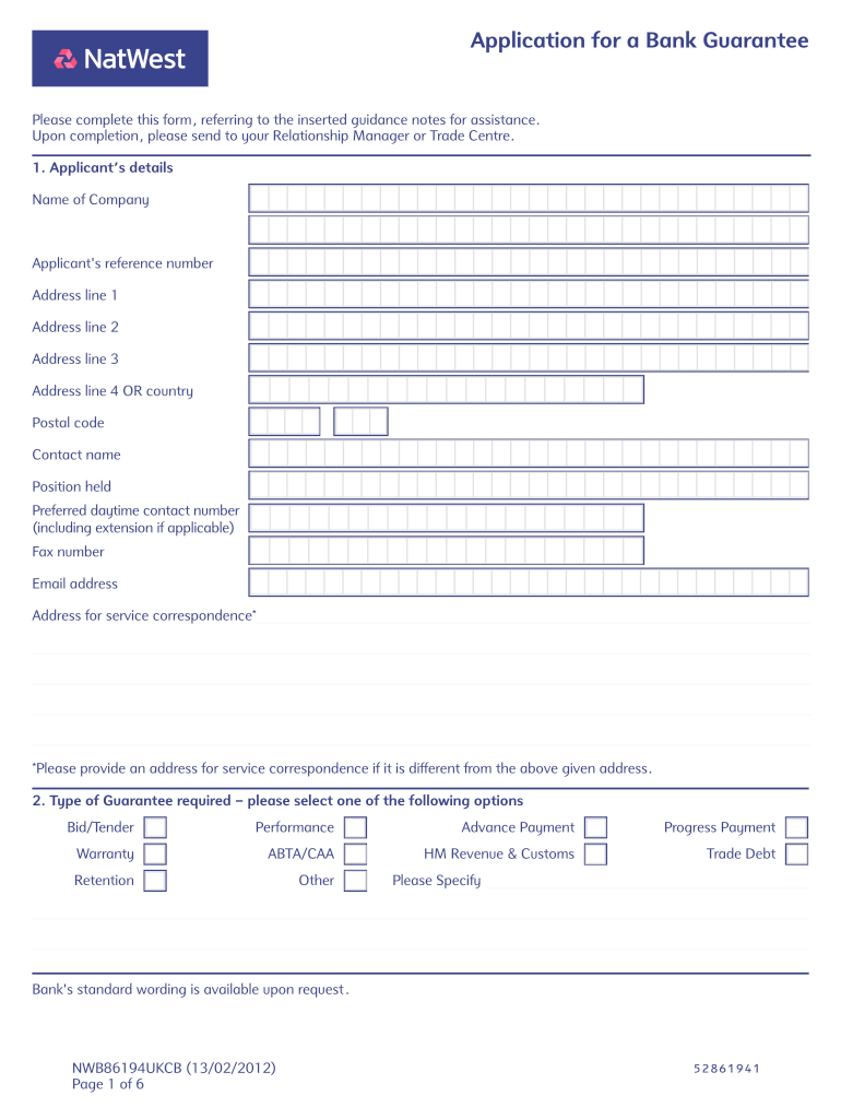 Download the Bank Guarantee Application Form PDF NatWest