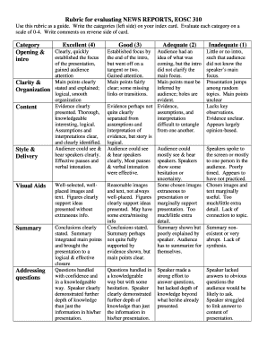 Rubric for Evaluating NEWS REPORTS, EOSC 310  Form