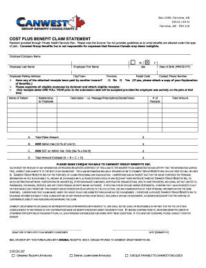 Cost Plus Claim Form Employer Canwest Group Benefits