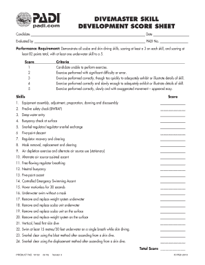 Divemaster Score Sheet Form