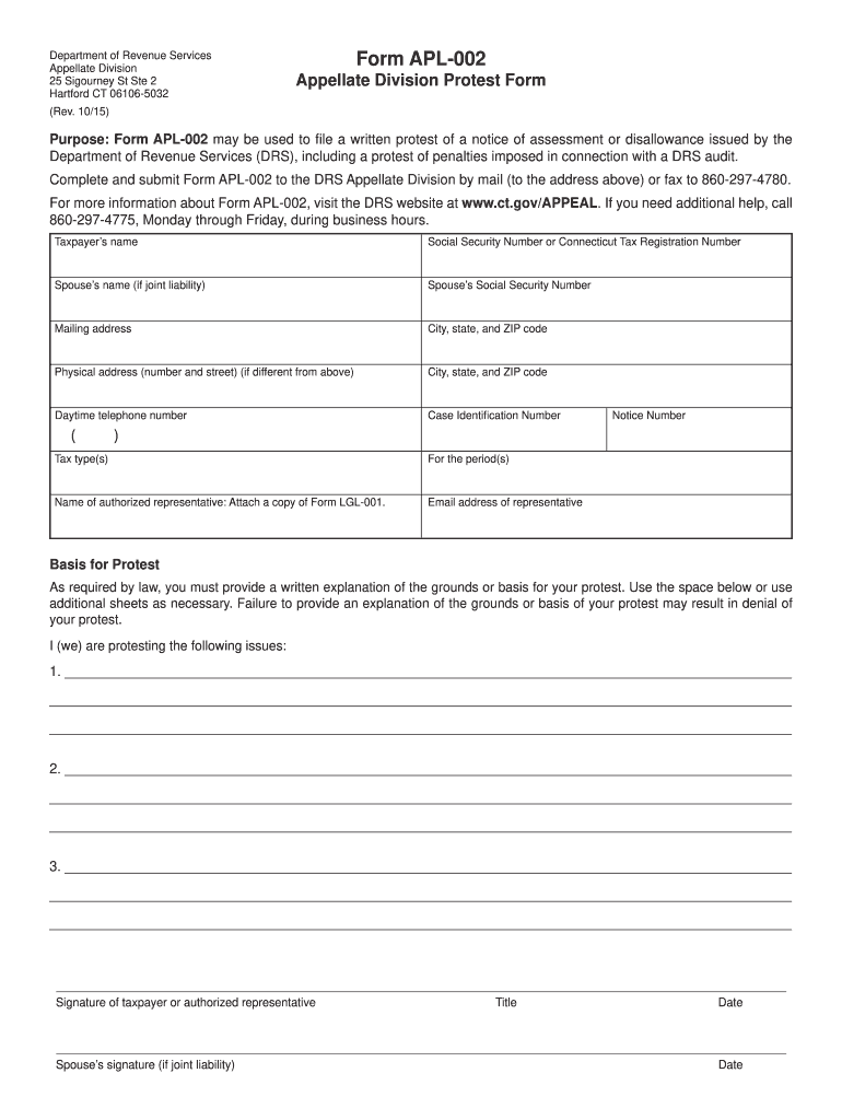  APL 002, Appellate Division Protest Form 2015
