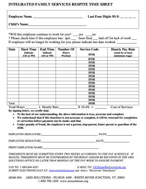 Respite Time Sheet Form