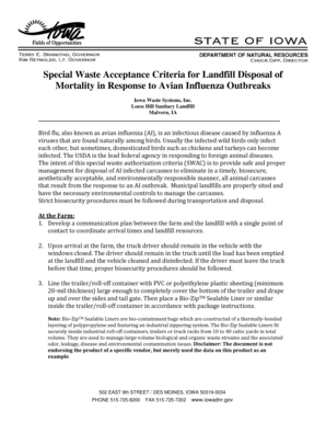 Special Waste Acceptance Criteria for Landfill Disposal of Mortality  Form