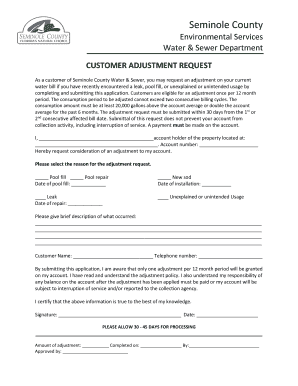 Customer Adjustment Request Seminole County Seminolecountyfl  Form