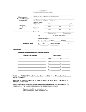 Summary Card North Carolina Board of Law Examiners Ncble  Form