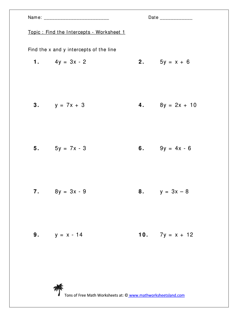 Intercepts Worksheet  Form