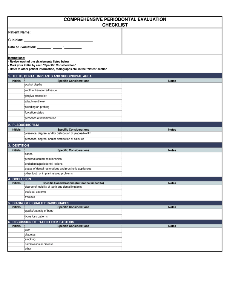 Check List for Perio Protocal  Form