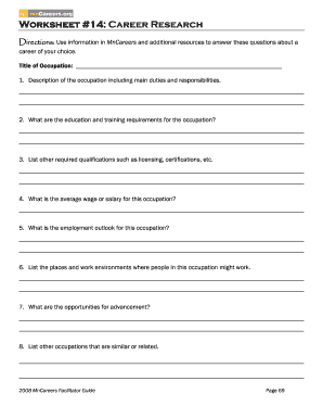 Worksheet 14 Career Research  Form